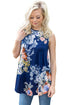 Sexy Slate Blue Floral Print High Neck Tank Top